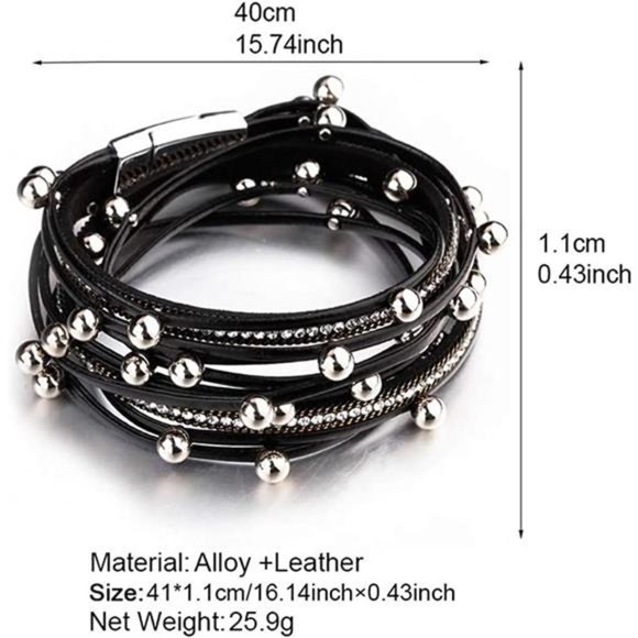 Leather Wrap Bracelets for Women Boho Leopard Multi-Layer Crystal Beads Cuff - Picture 6 of 6